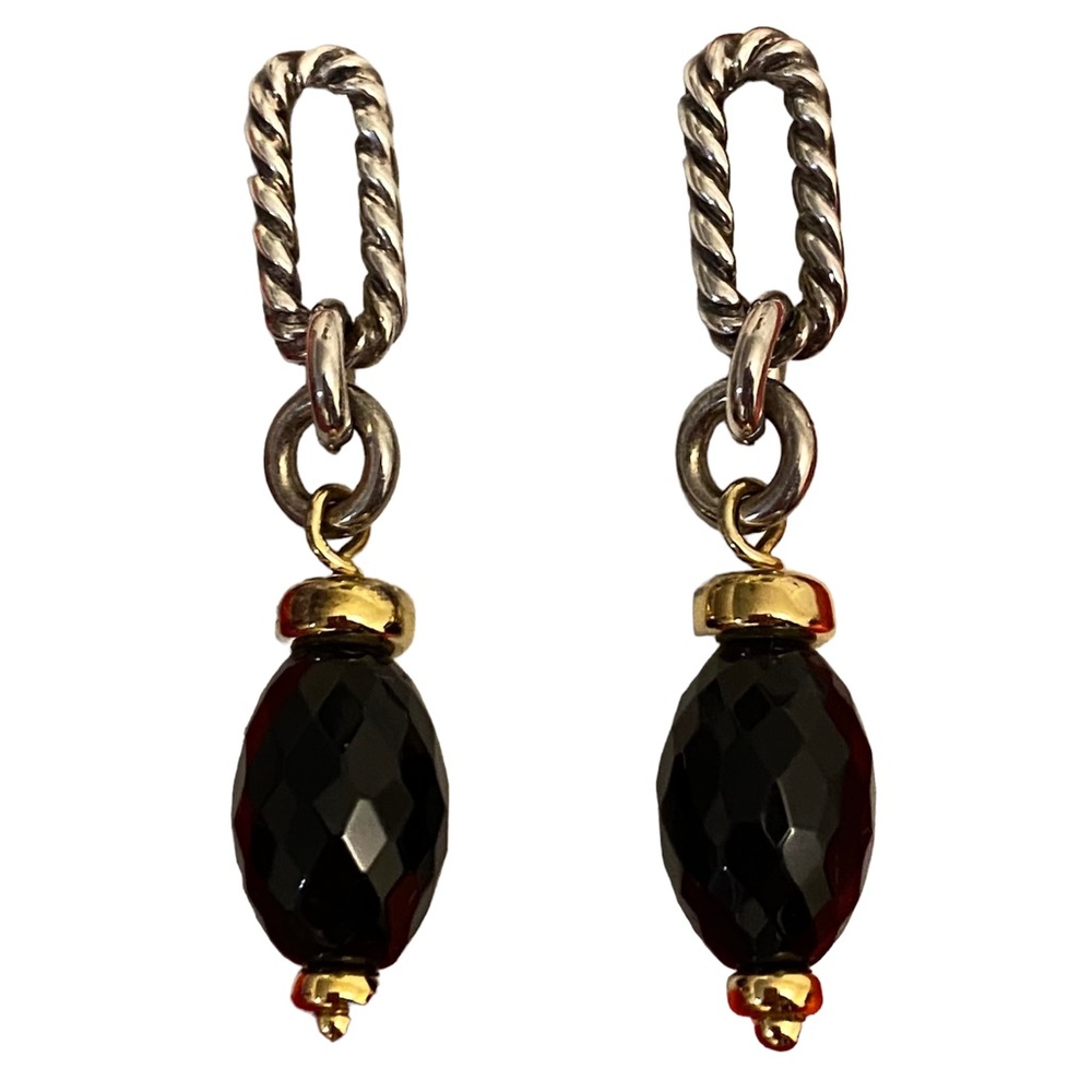 David Yurman Black onyx sterling silver 18K gold Figaro Bijoux drop earrings